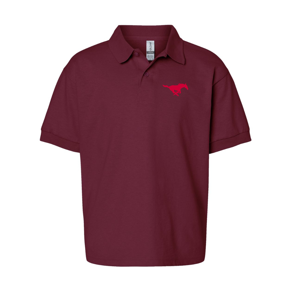 Youth SMU Mustangs Logo Gildan Dry Blend Jersey Polo