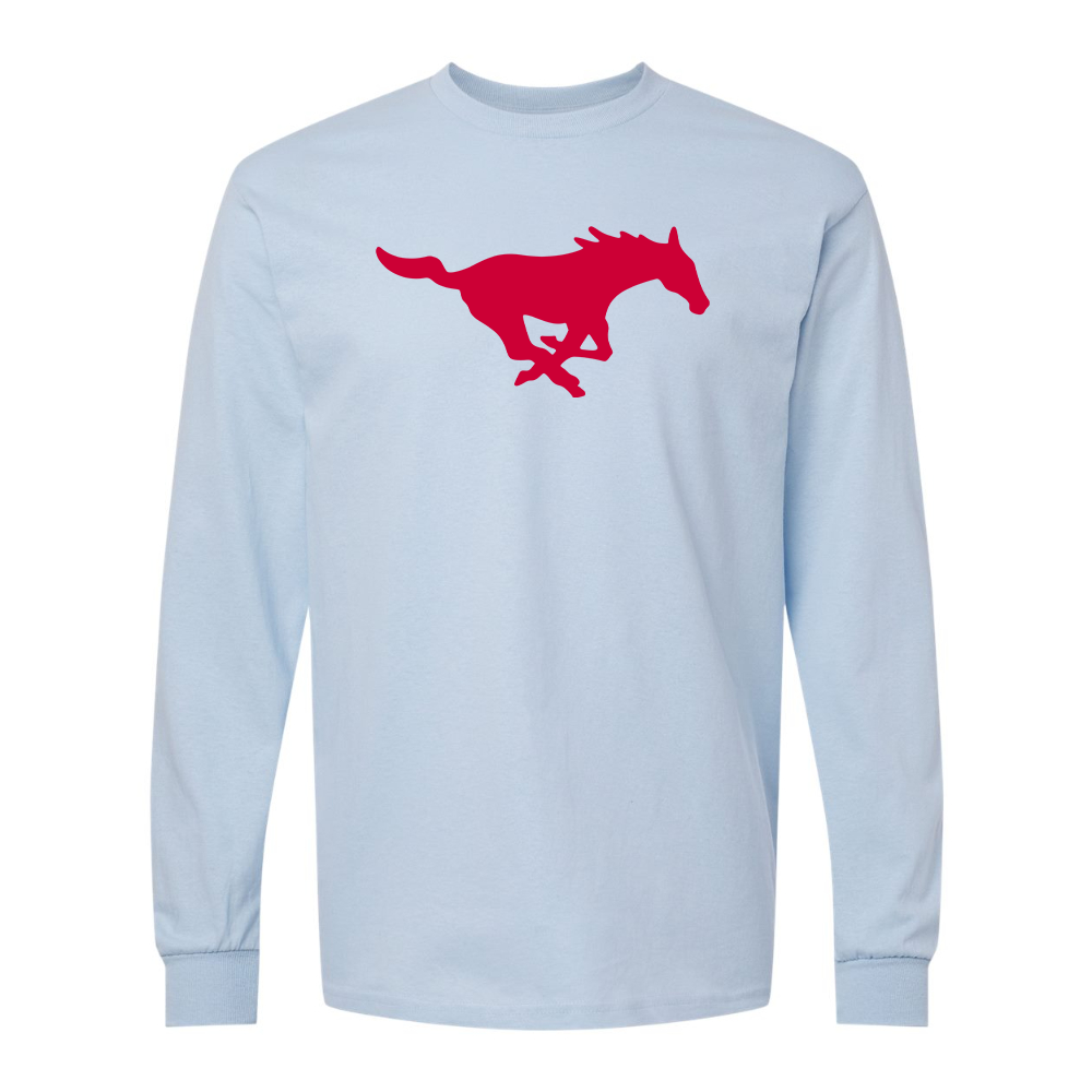 Men's SMU Mustangs Logo Gildan Heavy Cotton Long Sleeve T-Shirt