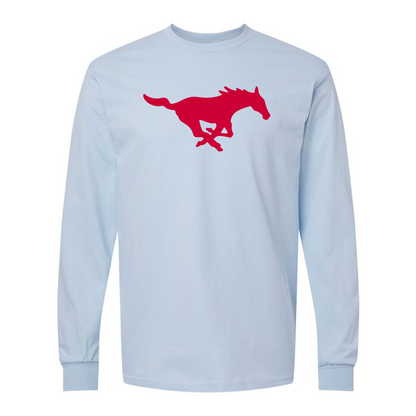 Men's SMU Mustangs Logo Gildan Heavy Cotton Long Sleeve T-Shirt