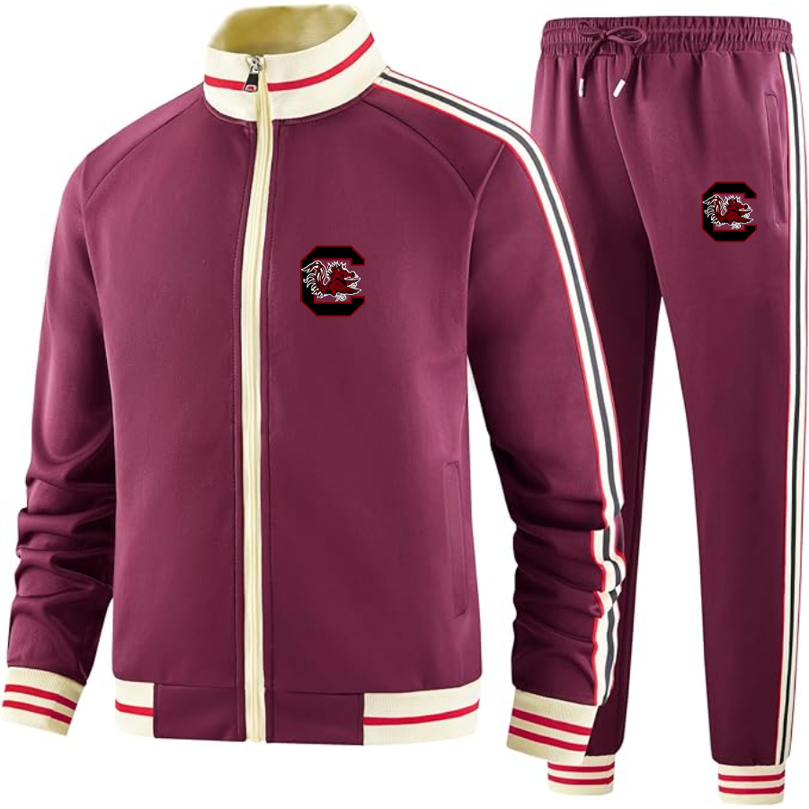 Men's South Carolina Gamecocks Logo Tracksuit with Bold Striped Accents and Zippered Front Athletic Wear