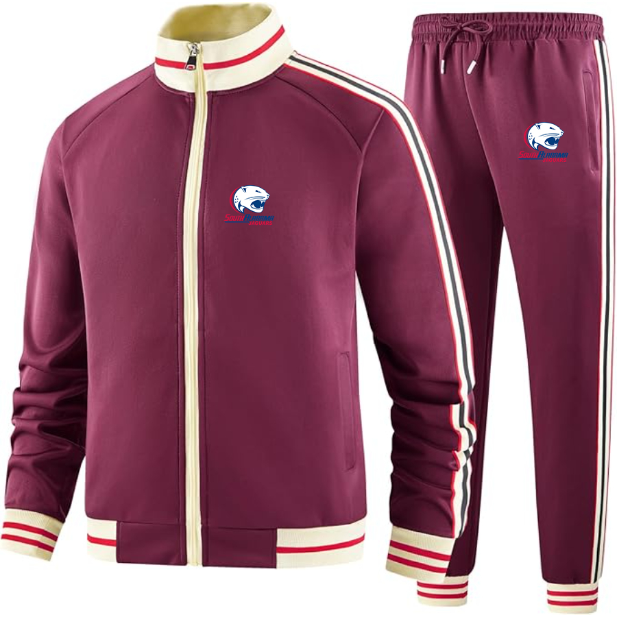 Men's South Alabama Jaguars Logo Tracksuit with Bold Striped Accents and Zippered Front Athletic Wear