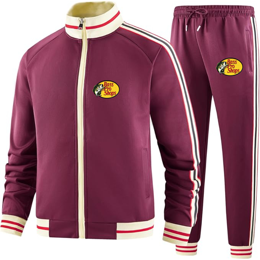 Men's Bass Pro Shops Logo Tracksuit with Bold Striped Accents and Zippered Front Athletic Wear