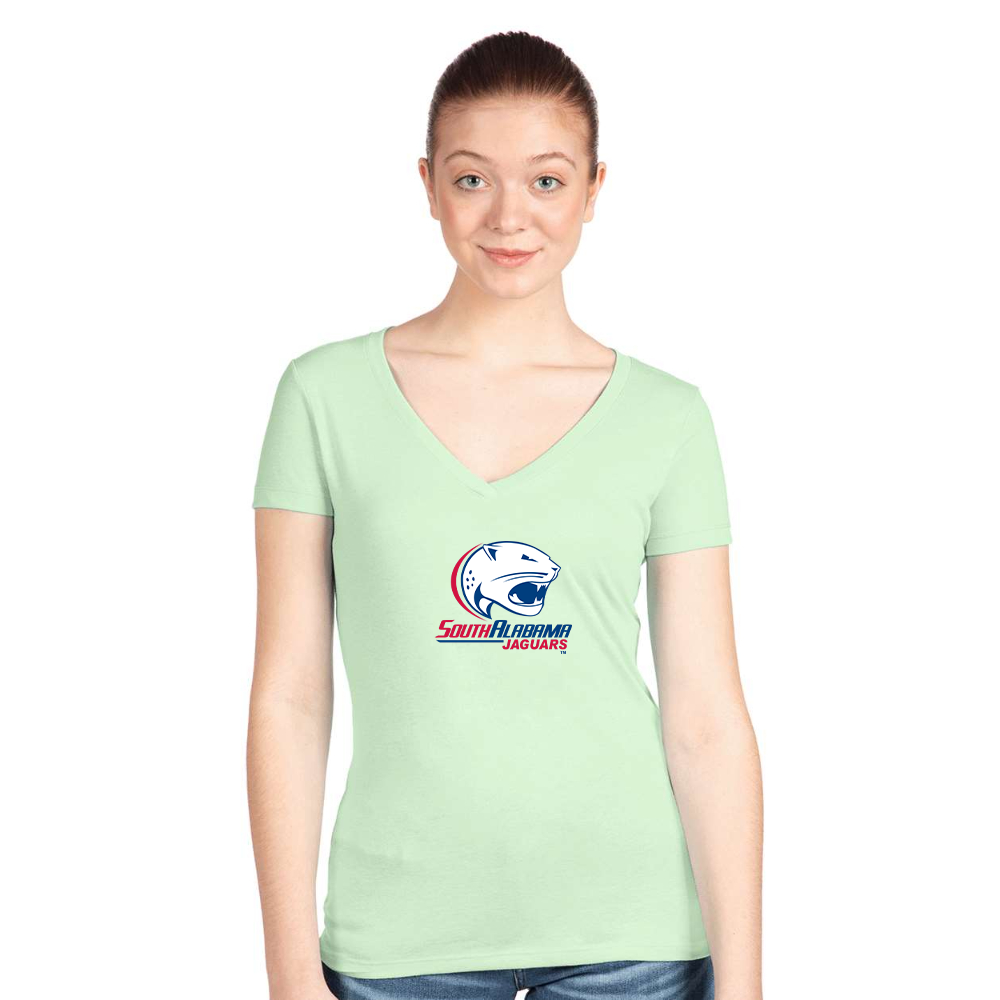 Women's South Alabama Jaguars Logo  Next Level V-Neck T-Shirt