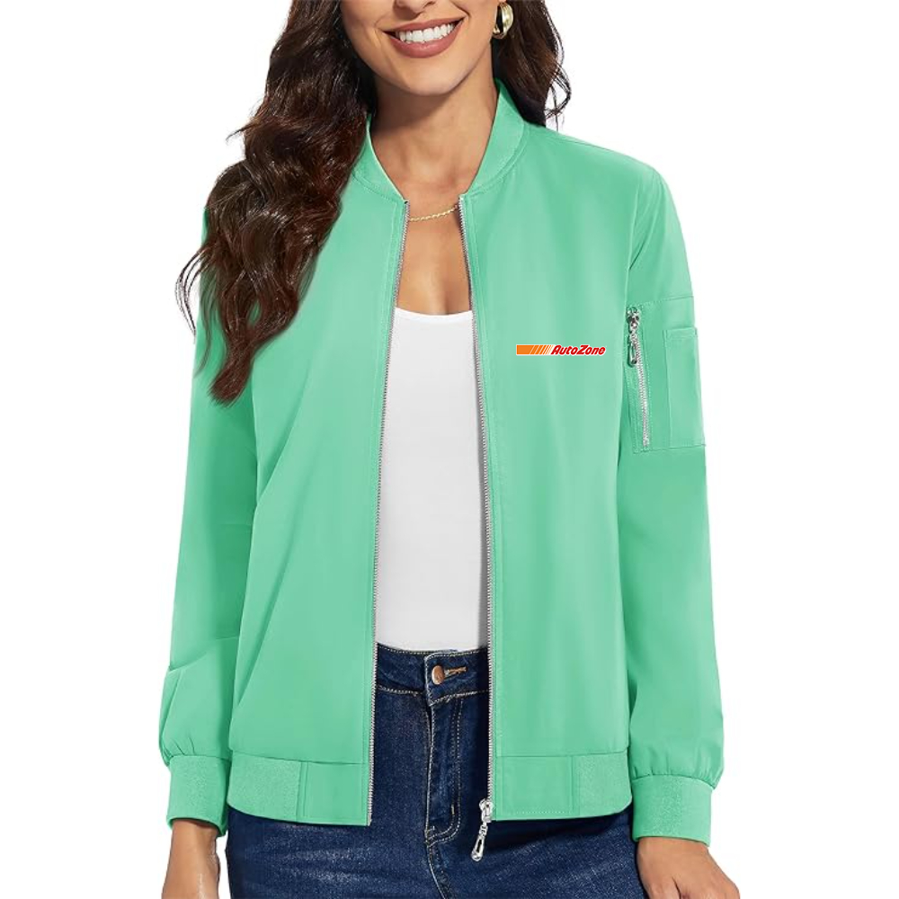 Women's AutoZone Logo  Premium Bomber Jacket with Polished Detailing and Functional Sleeve Pocket Modern Luxury Outerwear