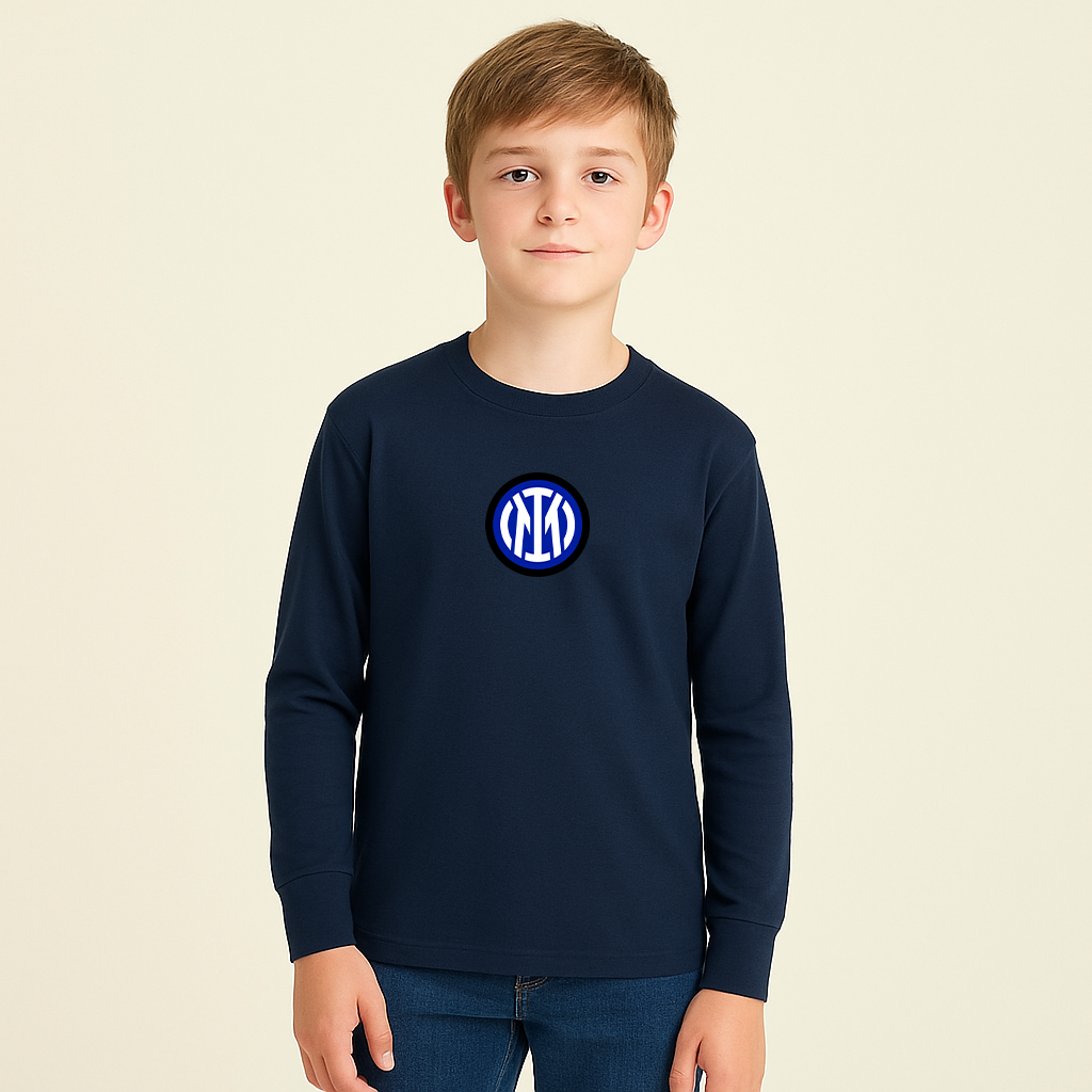Youth Inter Milan 2025 Soccer Logo Cotton Long Sleeve T-Shirt