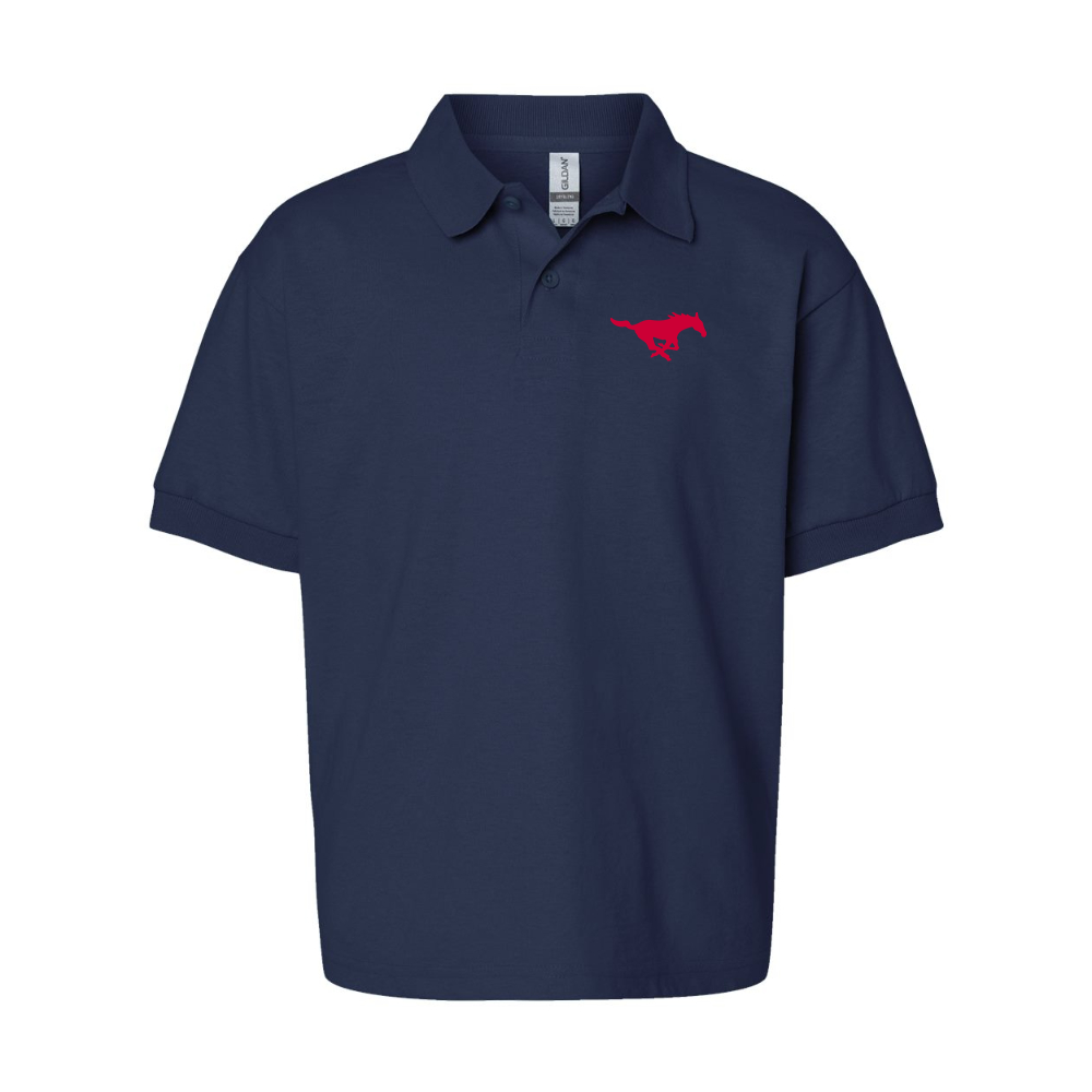 Youth SMU Mustangs Logo Gildan Dry Blend Jersey Polo