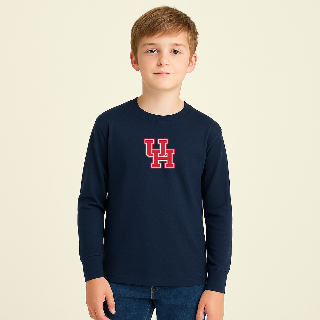 Youth Houston Cougars Logo Cotton Long Sleeve T-Shirt