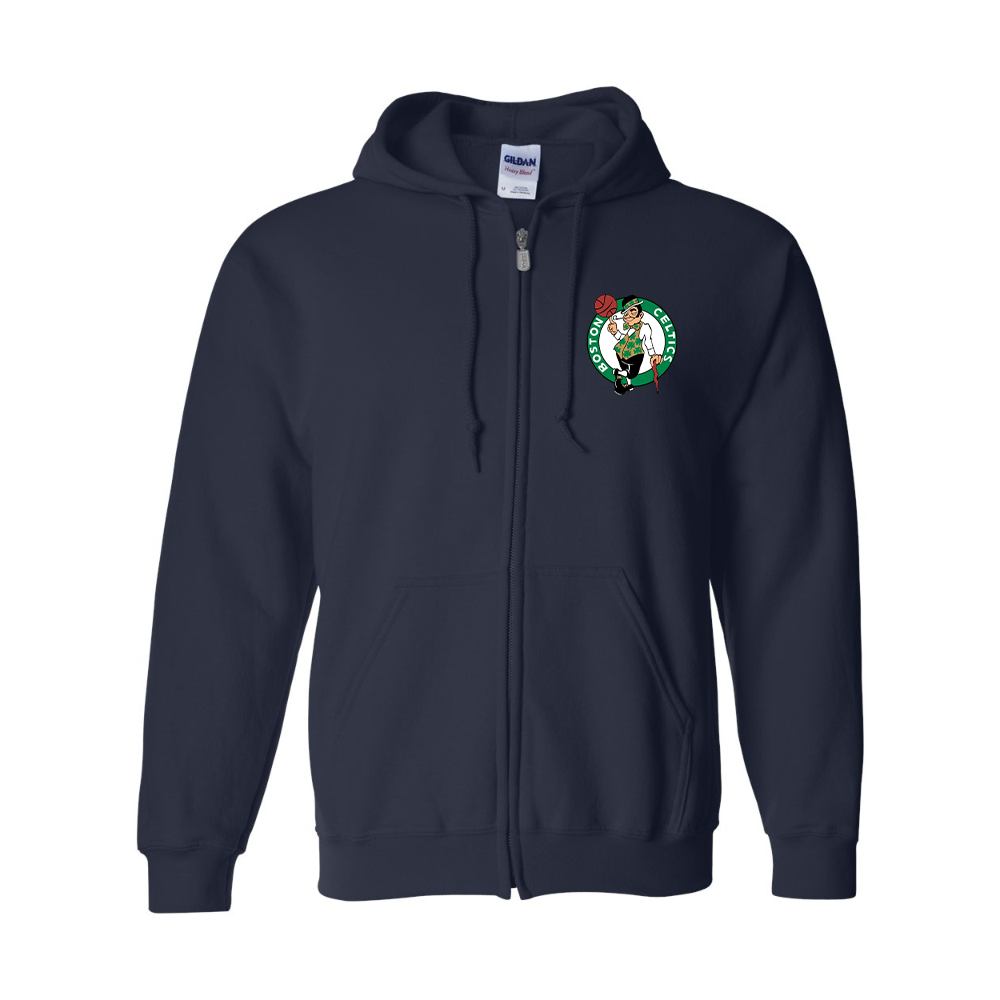 Men's Boston Celtics Logo Gildan  Heavy Blend Full Zip Hooded Sweatshirt
