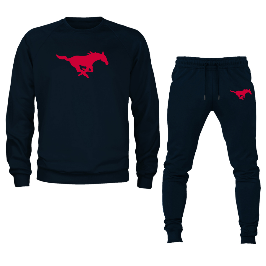 Men's  SMU Mustangs Logo Crewneck Sweatshirt Joggers Suit