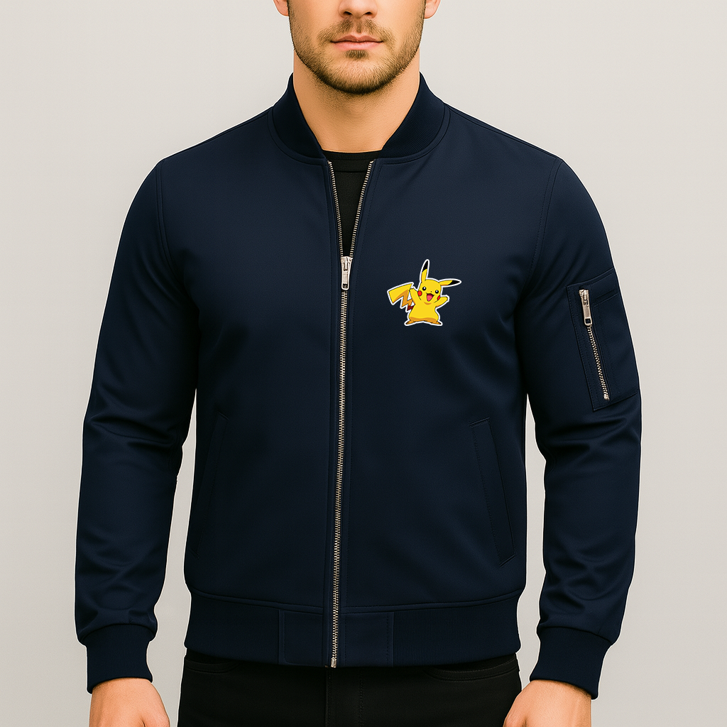 Men's Pikachu Cartoon Lightweight Bomber Jacket Windbreaker Softshell Varsity Jacket Coat