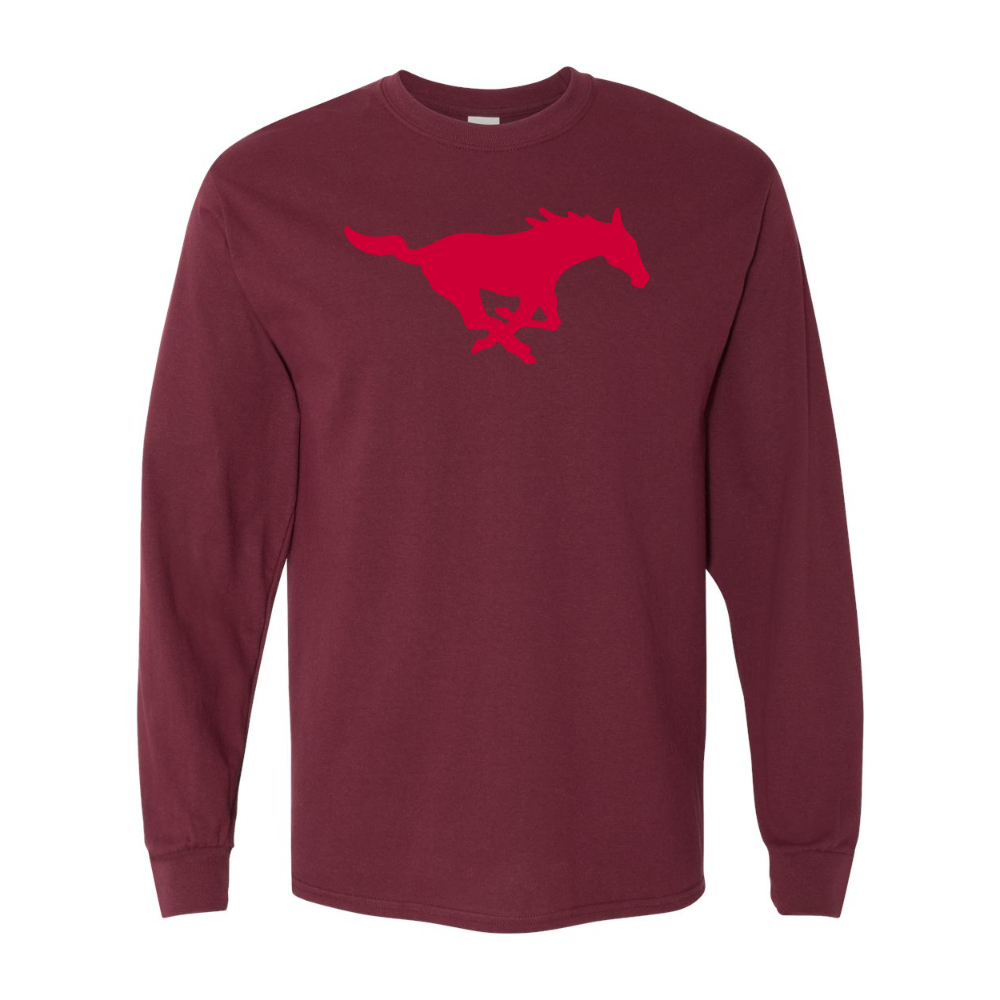 Men's SMU Mustangs Logo Gildan Heavy Cotton Long Sleeve T-Shirt