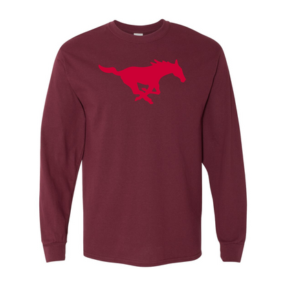 Men's SMU Mustangs Logo Gildan Heavy Cotton Long Sleeve T-Shirt