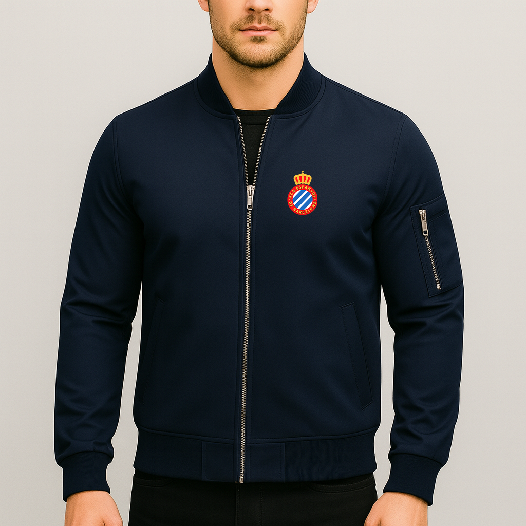 Men's Espanyol Soccer Logo Lightweight Bomber Jacket Windbreaker Softshell Varsity Jacket Coat