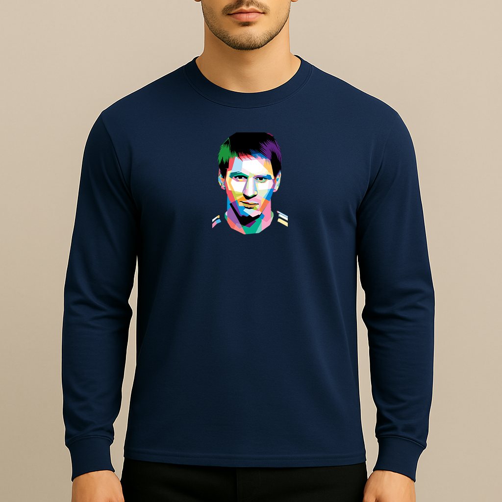 Men's Lionel Messi Face Art Sports Cotton Long Sleeve T-Shirt