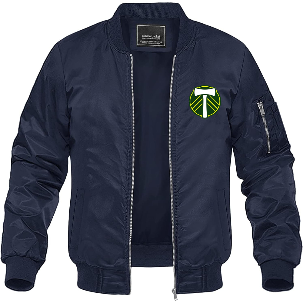 Men's Portland Timbers FC Lightweight Bomber Jacket Windbreaker Softshell Varsity Jacket Coat