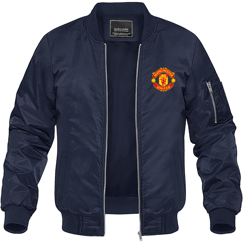 Men’s Manchester United Soccer Lightweight Bomber Jacket Windbreaker Softshell Varsity Jacket Coat