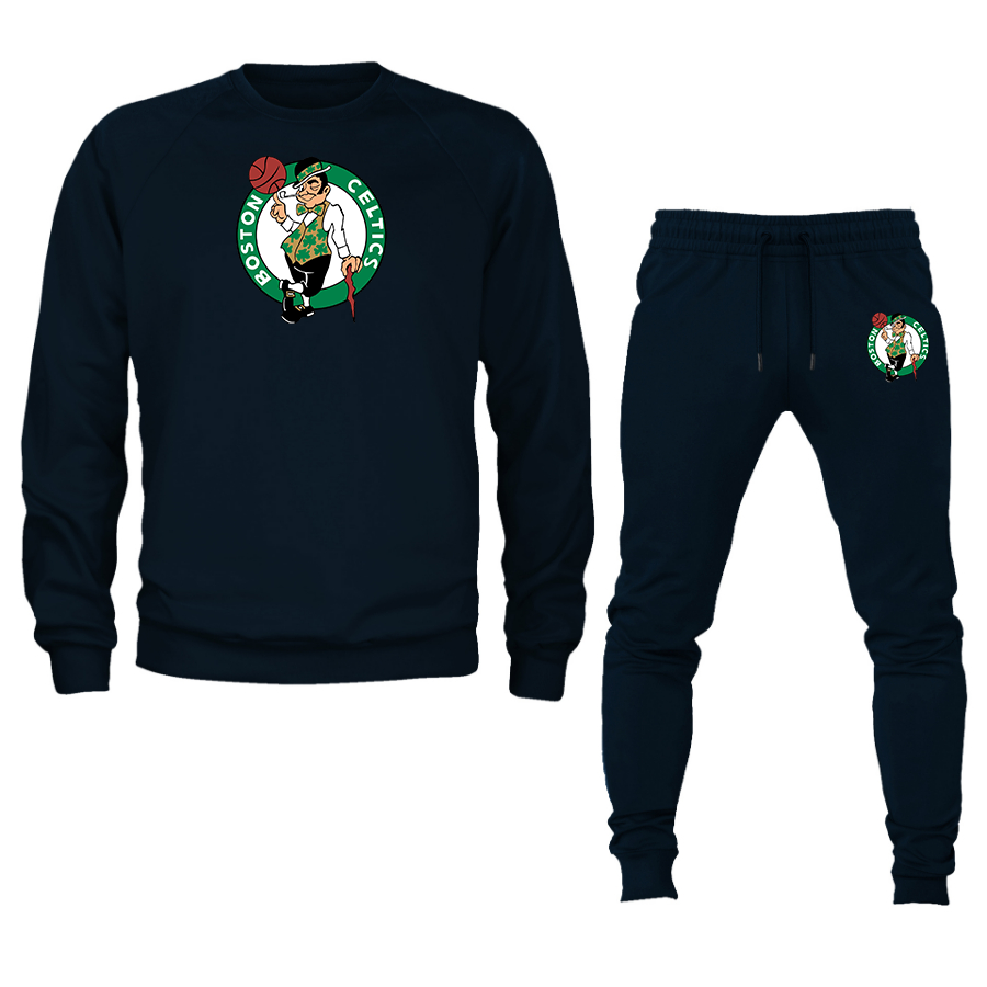 Men's Boston Celtics Logo Crewneck Sweatshirt Joggers Suit