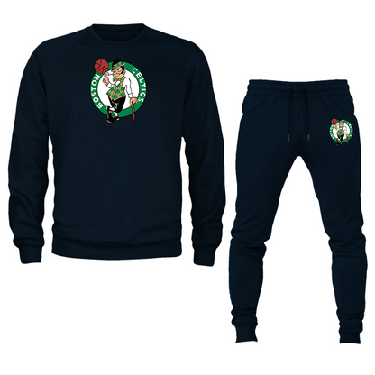 Men's Boston Celtics Logo Crewneck Sweatshirt Joggers Suit