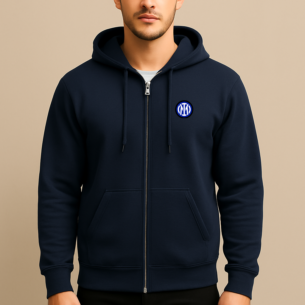 Men's Inter Milan 2025 Soccer Logo Zipper Hoodie