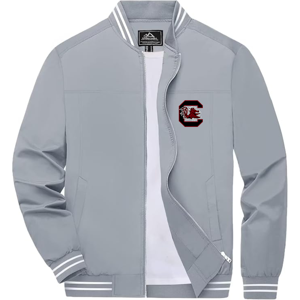 Men's South Carolina Gamecocks Logo Lightweight Zip-Up Ribbed Collar and Cuffs Bomber Jacket