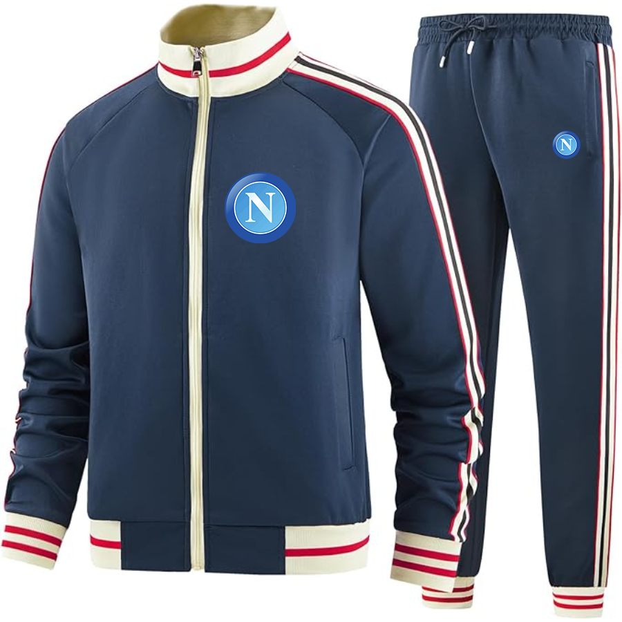 Men's  Napoli FC - Premium Two-Piece Designer Tracksuit with Bold Striped Accents and Zippered Front - Elevated Athletic Wear