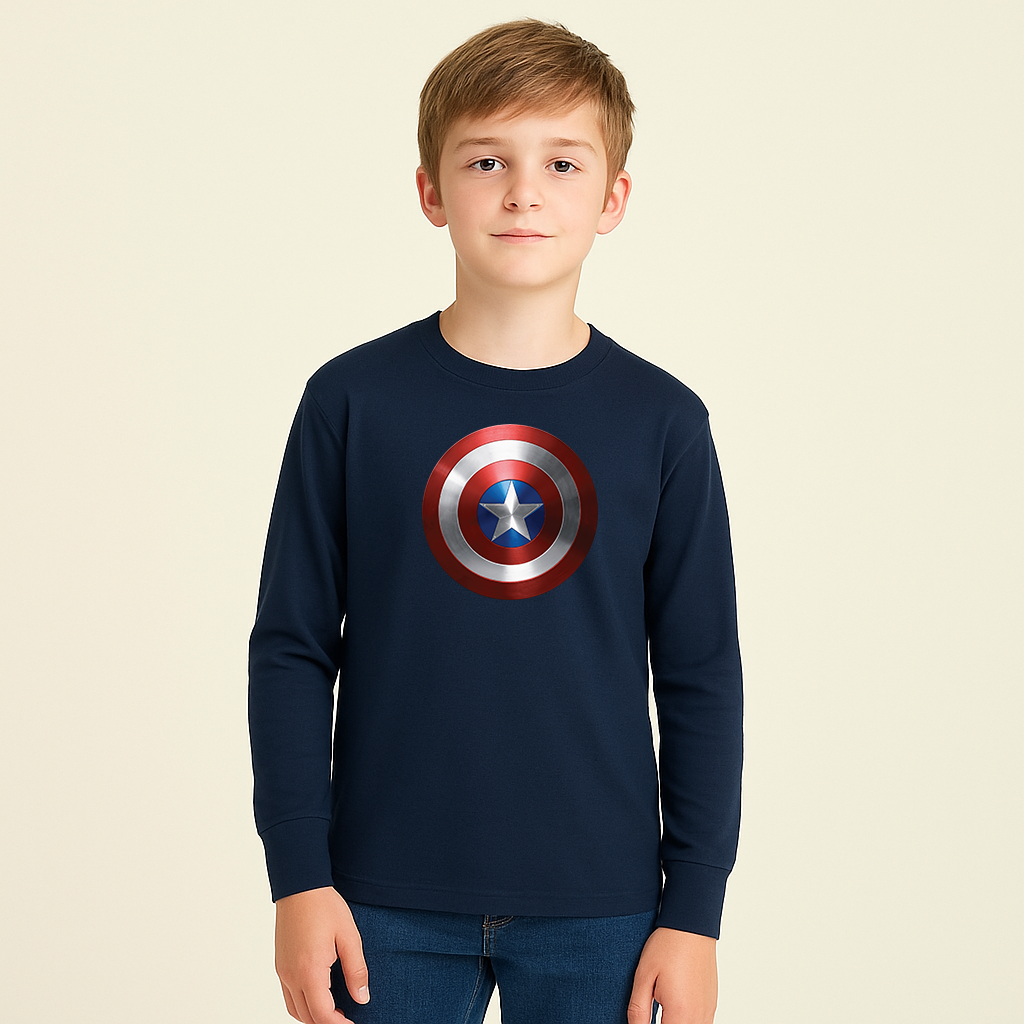 Youth Kids Captain America Long Sleeve T-Shirt