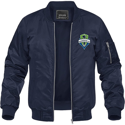 Men's Seattle Sounders FC Lightweight Bomber Jacket Windbreaker Softshell Varsity Jacket Coat