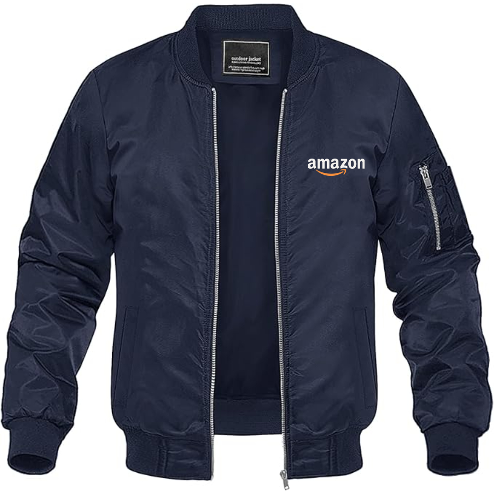 Men's Amazon Logo Lightweight Bomber Jacket Windbreaker Softshell Varsity Jacket Coat