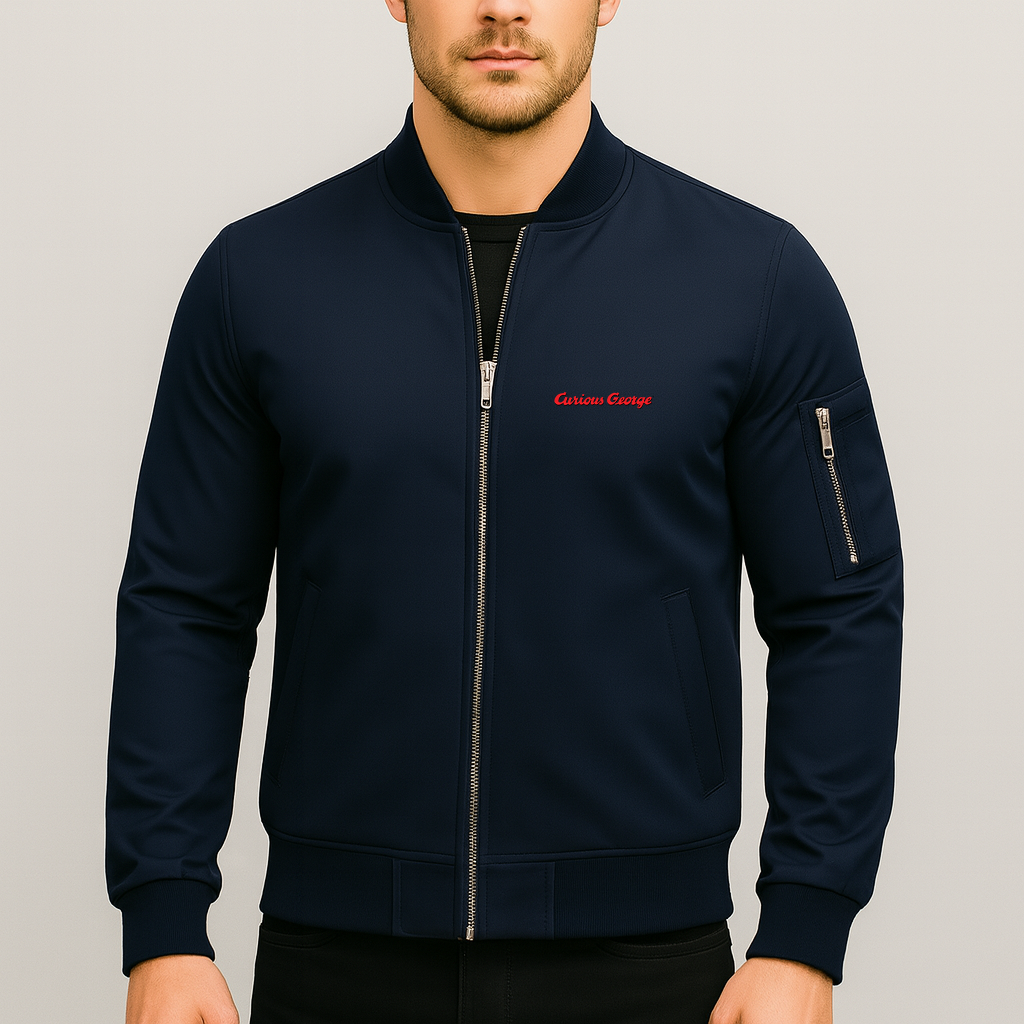 Men's Curious George Lightweight Bomber Jacket Windbreaker Softshell Varsity Jacket Coat