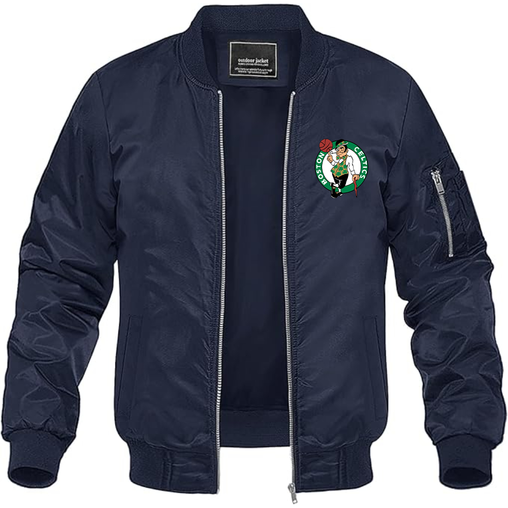 Men's Boston Celtics Logo Lightweight Bomber Jacket Windbreaker Softshell Varsity Jacket Coat