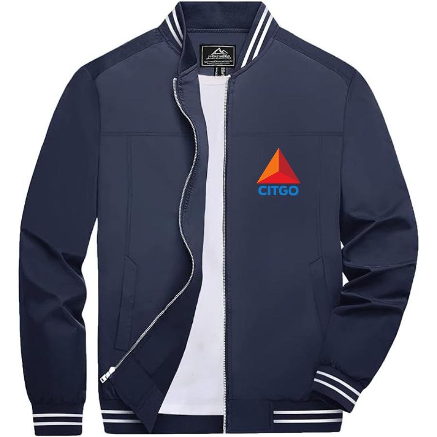 Men’s Citgo Gas Station _ Lightweight Zip-Up Bomber Jacket with Ribbed Collar and Cuffs