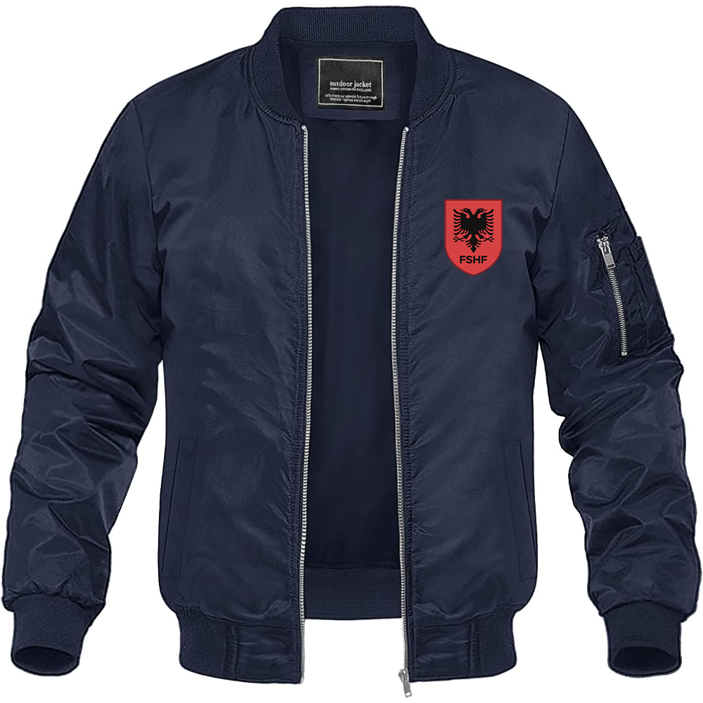 Men's Albania National Soccer Team Lightweight Bomber Jacket Windbreaker Softshell Varsity Jacket Coat