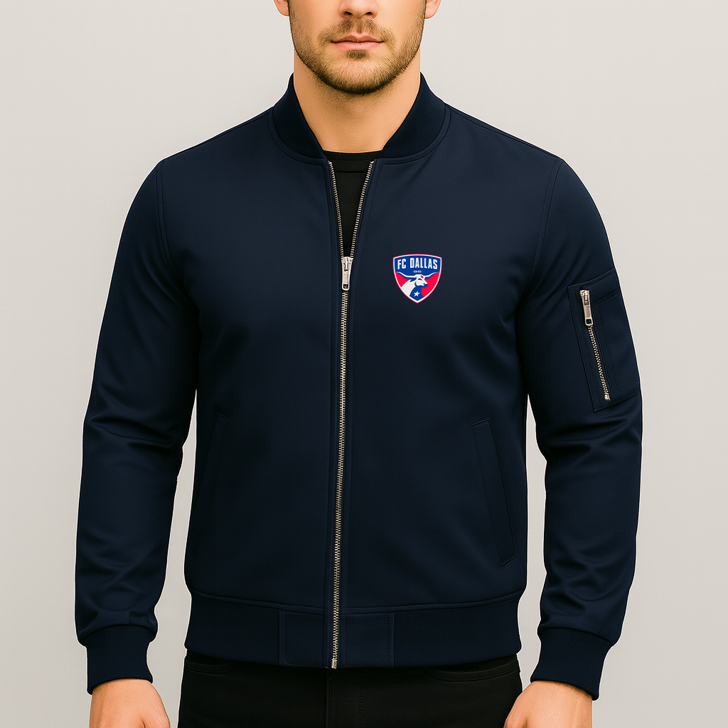 Men's FC Dallas Soccer Logo Lightweight Bomber Jacket Windbreaker Softshell Varsity Jacket Coat