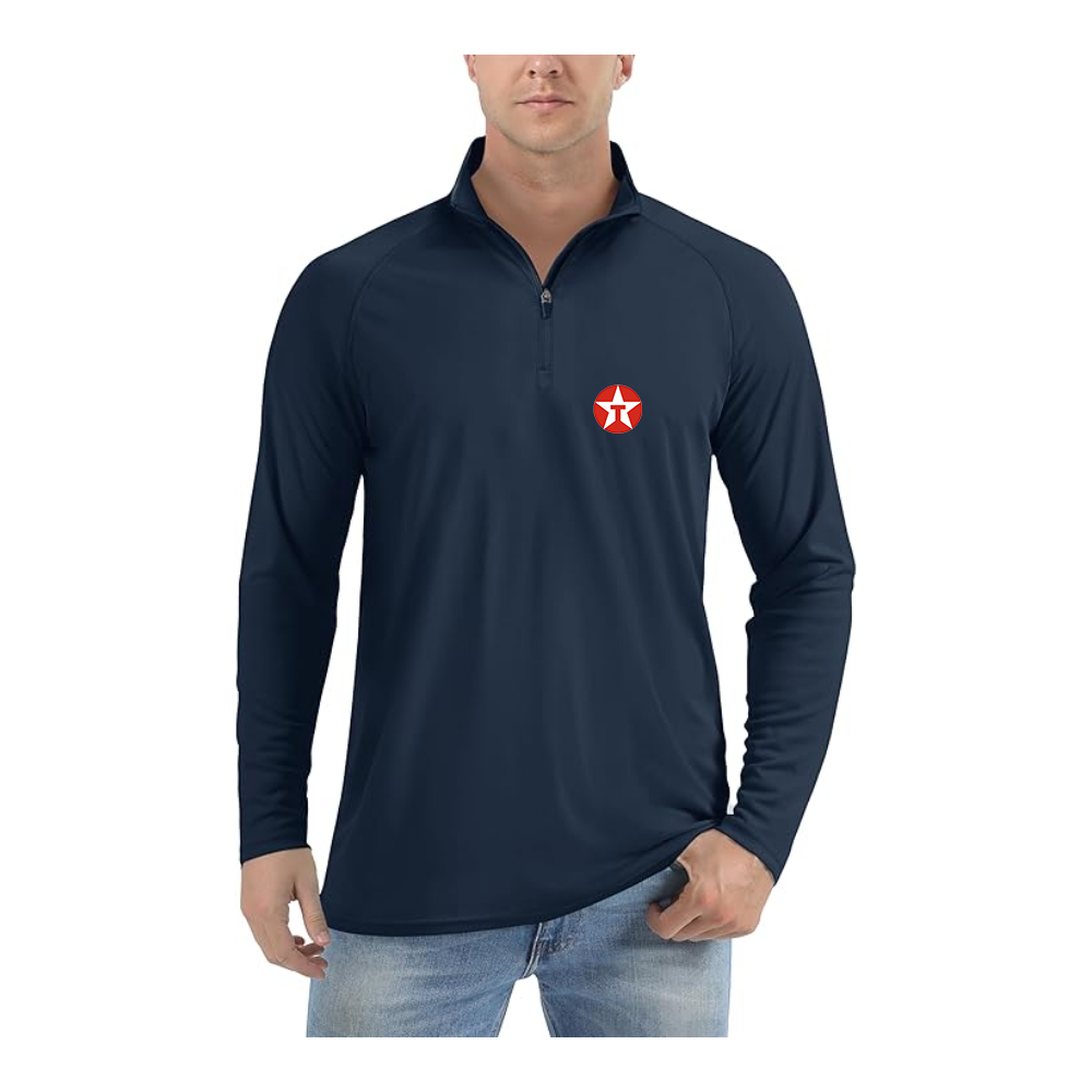 Men's Texaco Logo  Lightweight Quarter-Zip Athletic Shirt Long Sleeve Performance Wear