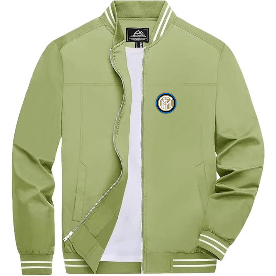Men’s Inter Milan Soccer - Lightweight Zip-Up Bomber Jacket with Ribbed Collar and Cuffs - Versatile Casual Outerwear