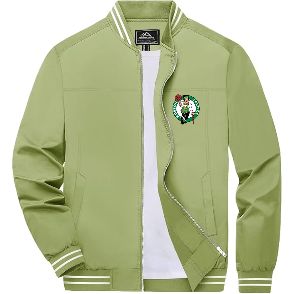 Men's Boston Celtics Logo Lightweight Zip-Up Ribbed Collar and Cuffs Bomber Jacket