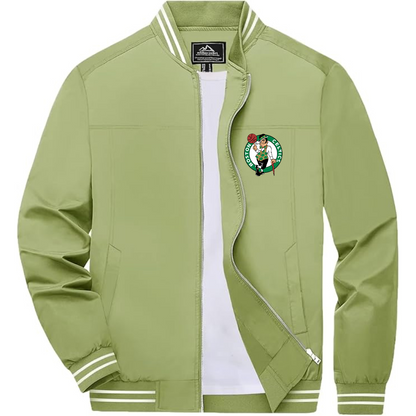 Men's Boston Celtics Logo Lightweight Zip-Up Ribbed Collar and Cuffs Bomber Jacket