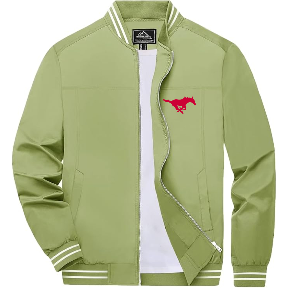 Men's SMU Mustangs Logo Lightweight Zip-Up Ribbed Collar and Cuffs Bomber Jacket