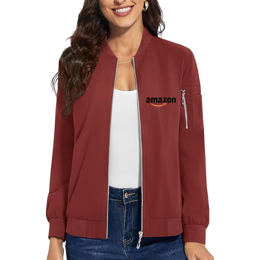 Women's Amazon Logo  Premium Bomber Jacket with Polished Detailing and Functional Sleeve Pocket Modern Luxury Outerwear