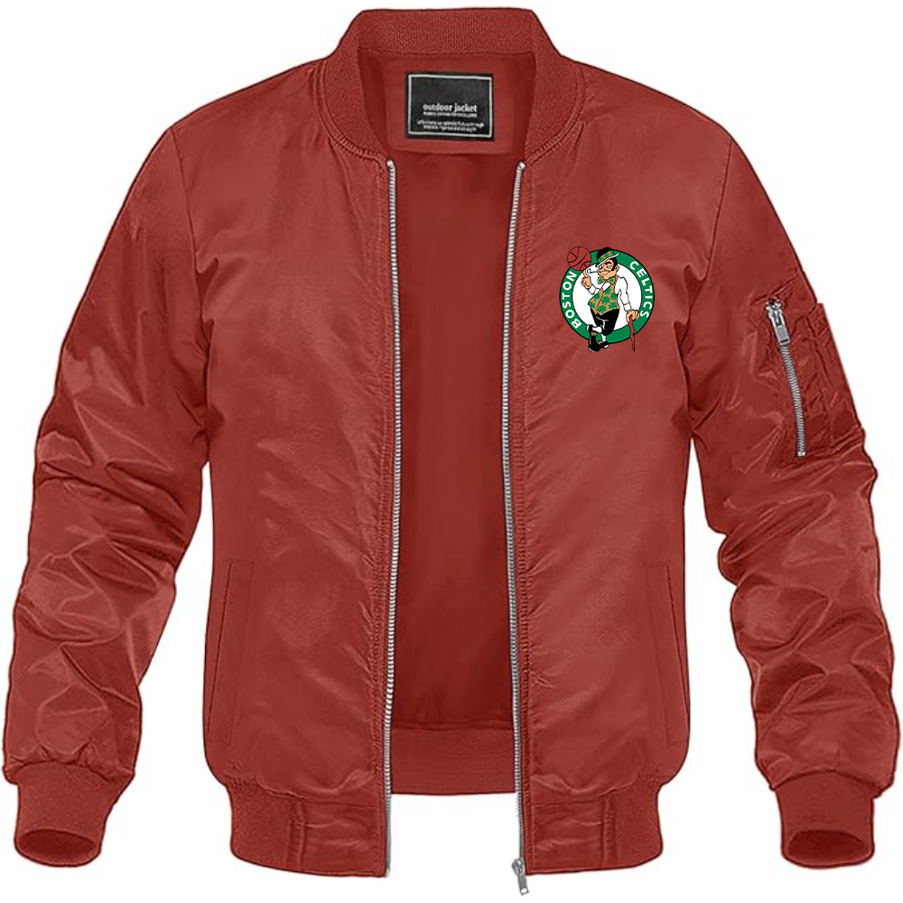 Men's Boston Celtics Logo Lightweight Bomber Jacket Windbreaker Softshell Varsity Jacket Coat