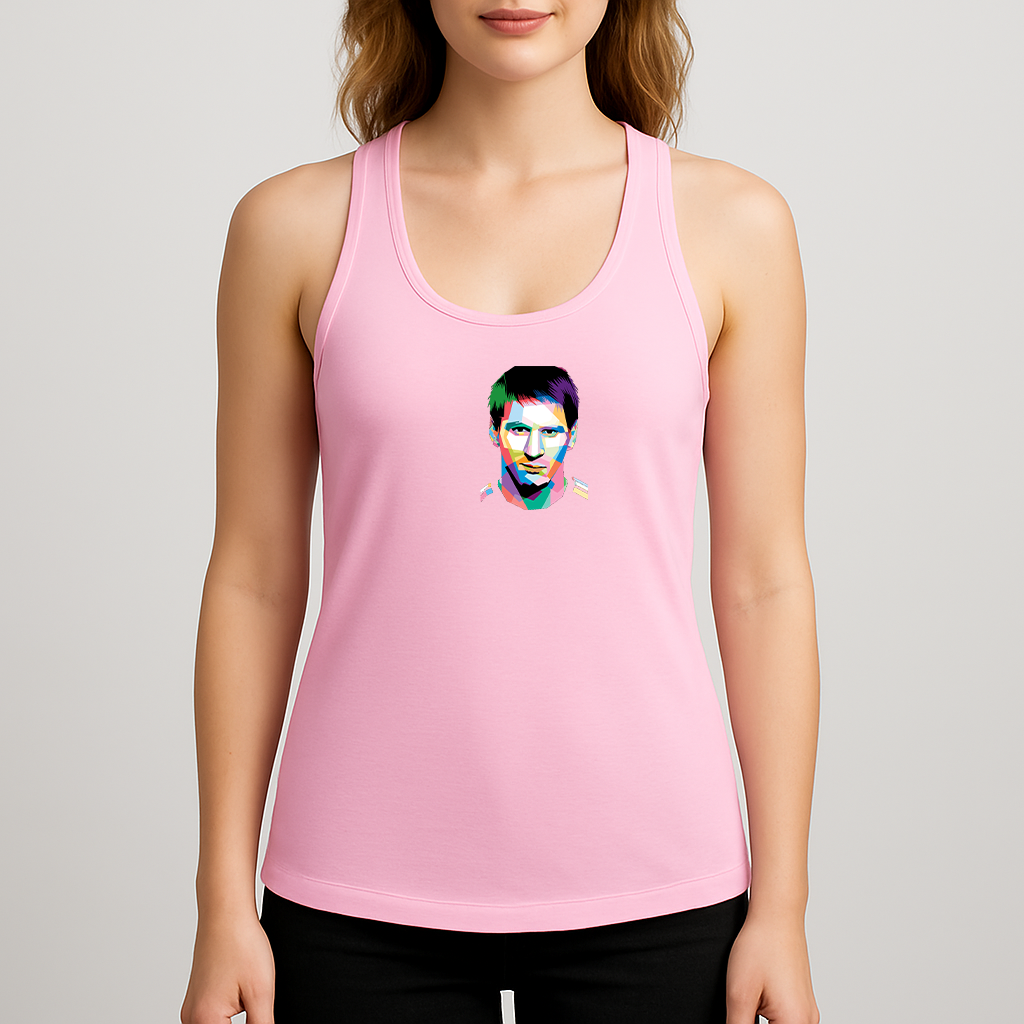 Women's Lionel Messi Face Art Sports Racerback Tank Top