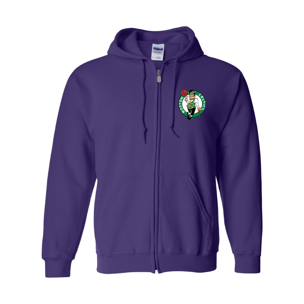 Men's Boston Celtics Logo Gildan  Heavy Blend Full Zip Hooded Sweatshirt