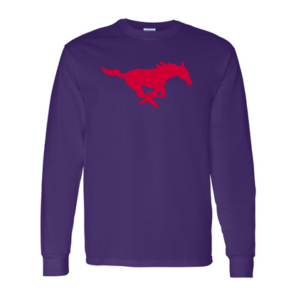Men's SMU Mustangs Logo Gildan Heavy Cotton Long Sleeve T-Shirt