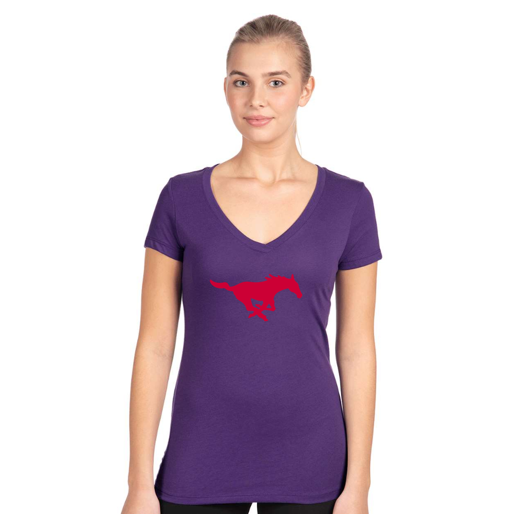 Women's SMU Mustangs Logo  Next Level V-Neck T-Shirt