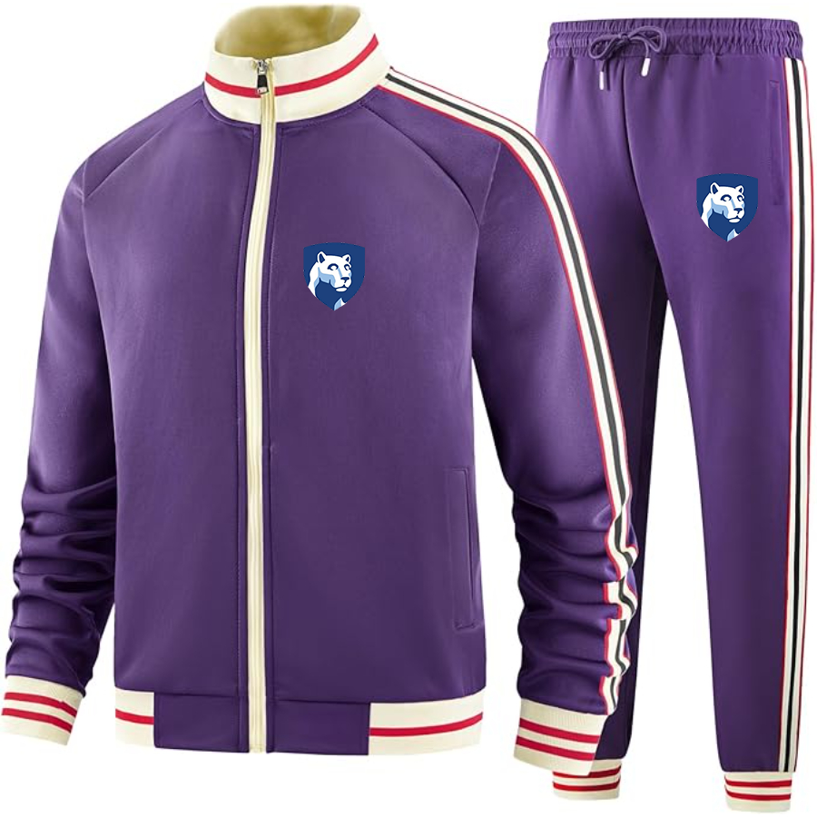 Men's Penn State Symbol Tracksuit with Bold Striped Accents and Zippered Front Athletic Wear