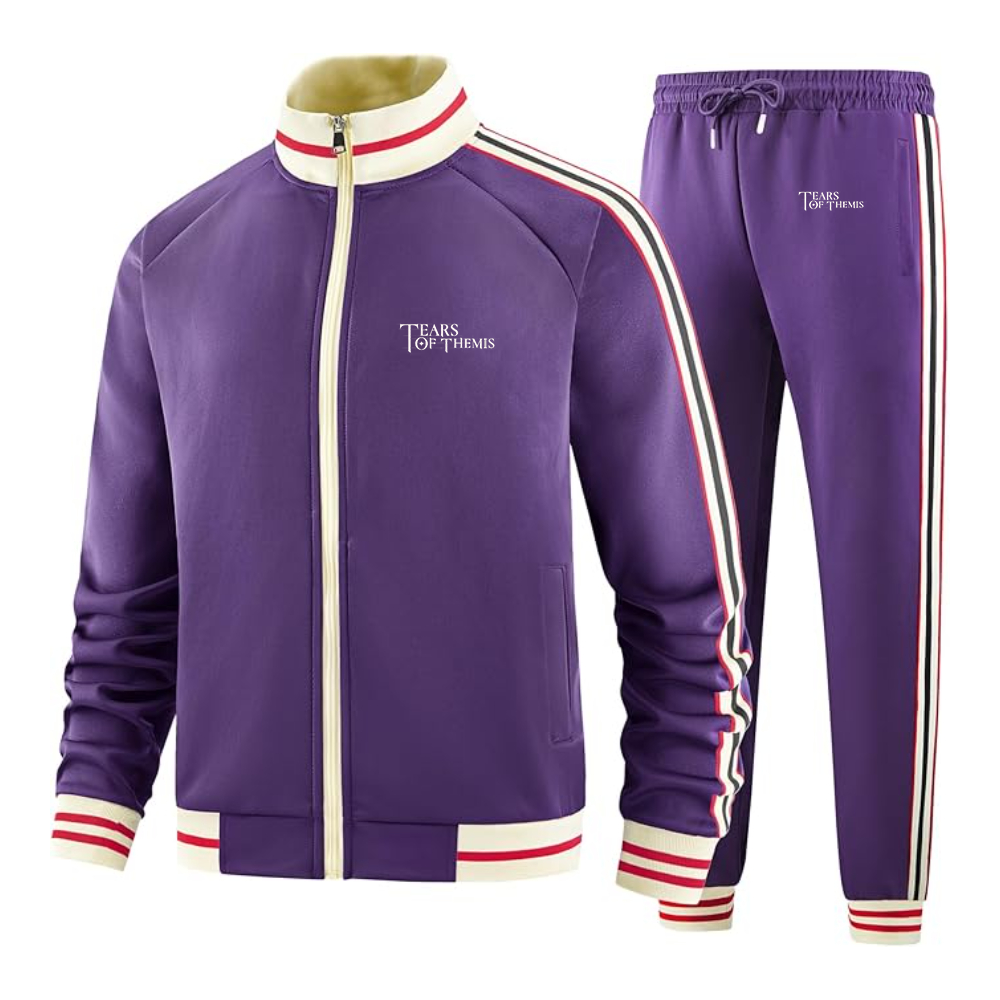 Men's Tear Of Themis Logo Tracksuit with Bold Striped Accents and Zippered Front Athletic Wear