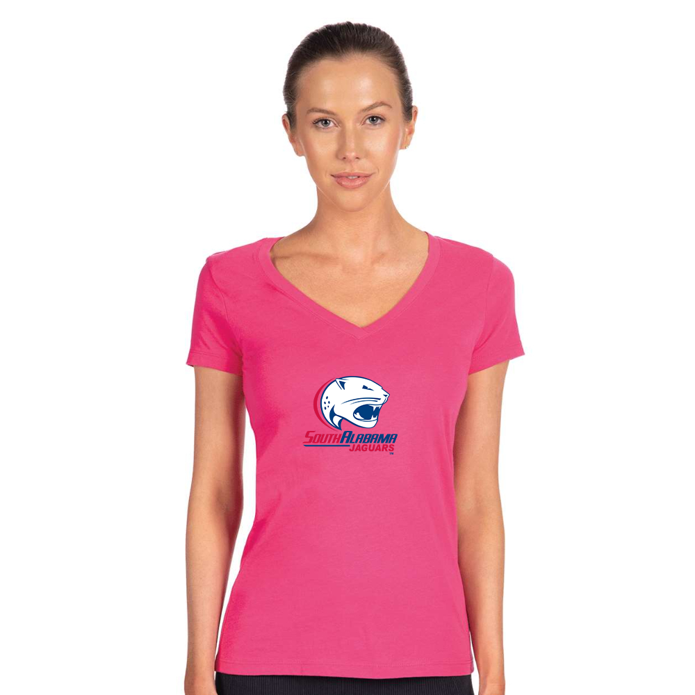 Women's South Alabama Jaguars Logo  Next Level V-Neck T-Shirt