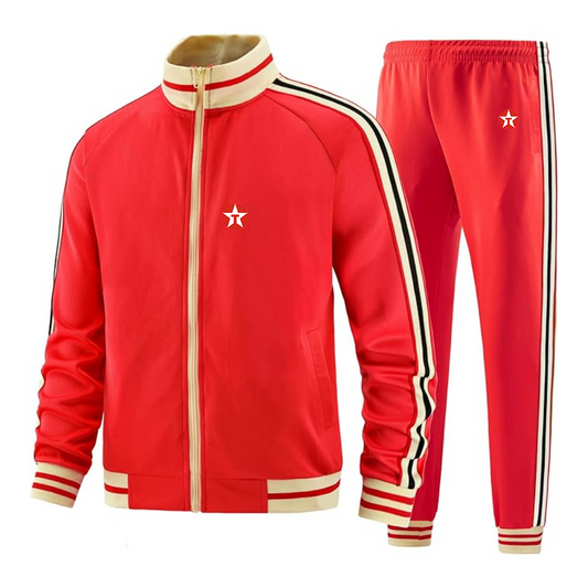 Men's Texaco Logo  Tracksuit with Bold Striped Accents and Zippered Front Athletic Wear