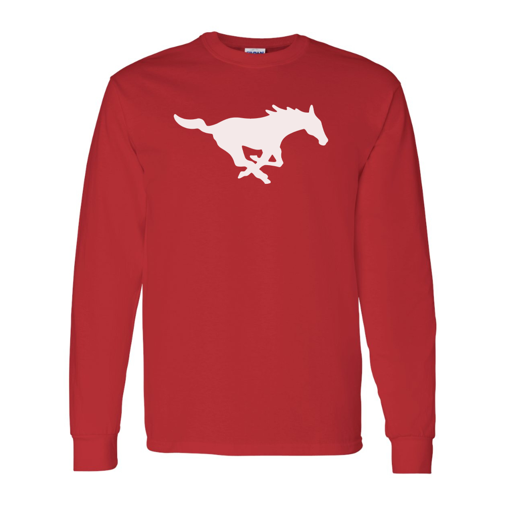 Men's SMU Mustangs Logo Gildan Heavy Cotton Long Sleeve T-Shirt