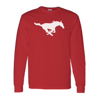 Men's SMU Mustangs Logo Gildan Heavy Cotton Long Sleeve T-Shirt